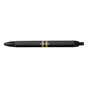 Personalised Monogram Black Gold White Name Ink Pen