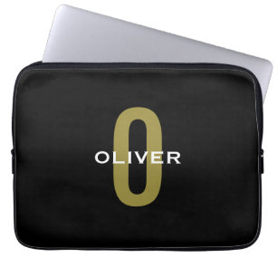 Personalised Monogram Black Gold White Name Laptop Sleeve