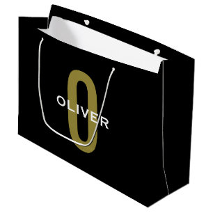Personalised Monogram Black Gold White Name Large Gift Bag