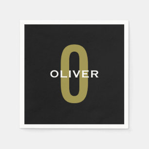 Personalised Monogram Black Gold White Name Napkin