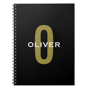 Personalised Monogram Black Gold White Name Notebook
