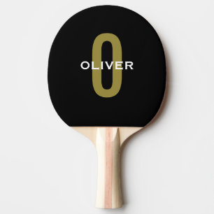 Personalised Monogram Black Gold White Name Ping Pong Paddle