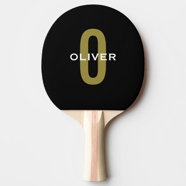 Personalised Monogram Black Gold White Name Ping Pong Paddle (Front)