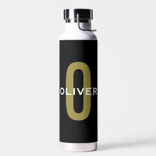 Personalised Monogram Black Gold White Name Water Bottle