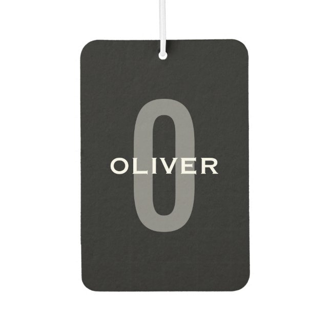 Personalised Monogram Black Grey White Name Car Air Freshener (Front)