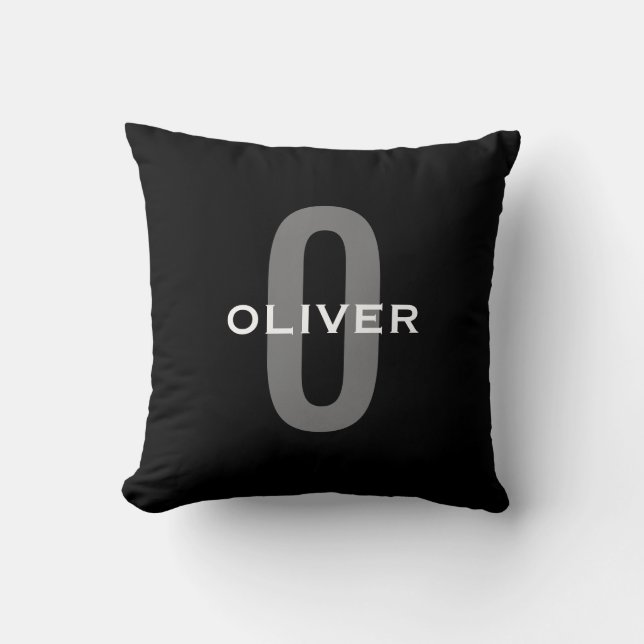 Personalised Monogram Black Grey White Name Cushion (Front)