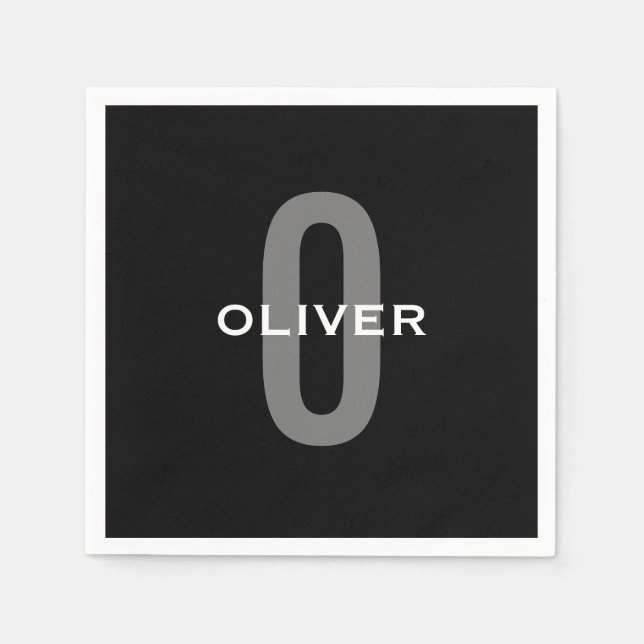 Personalised Monogram Black Grey White Name Napkin (Front)