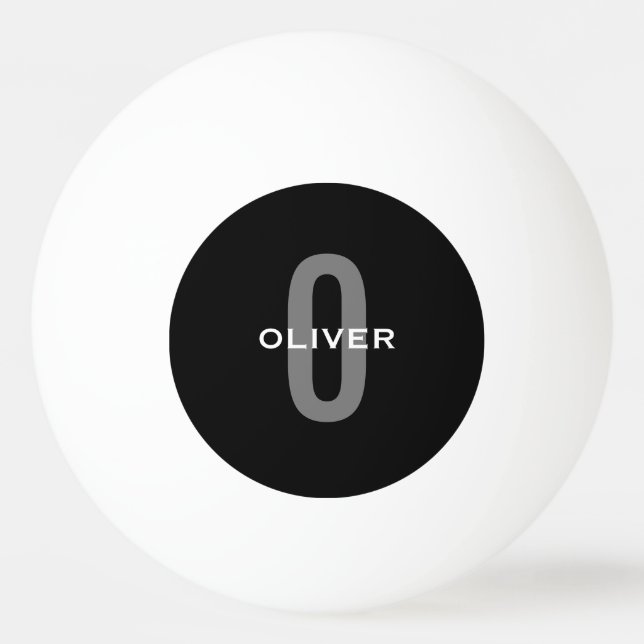 Personalised Monogram Black Grey White Name Ping Pong Ball (Front)