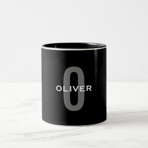 Personalised Monogram Black Grey White Name Two-Tone Coffee Mug