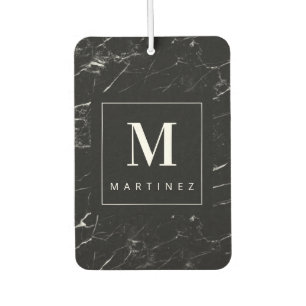 Personalised Monogram Black Marble Car Air Freshener