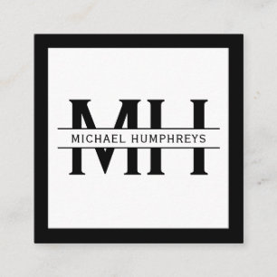 Personalised Monogram Black Square Business Card