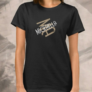 Personalised monogram black white beige name  T-Shirt