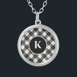 Personalised Monogram Black White Gold Plaid Silver Plated Necklace<br><div class="desc">Personalised Monogrammed Black White and Gold Plaid Silver Plated Locket</div>