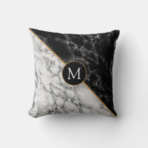 Personalised Monogram Black White Marble Pillow