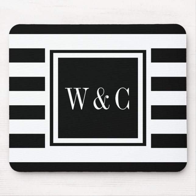 Personalised Monogram Black White Stripe Mouse Pad (Front)
