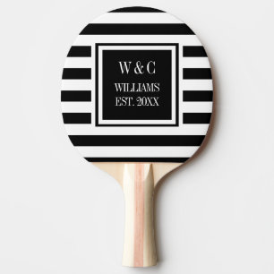 Personalised Monogram Black White Stripe Ping Pong Paddle