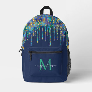 Personalised Monogram Blue Agate Glitter  Printed Backpack