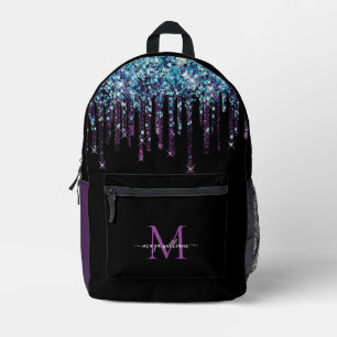 Personalised Monogram Blue Agate Glitter Printed Backpack