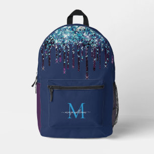 Personalised Monogram Blue Agate Glitter Printed Backpack