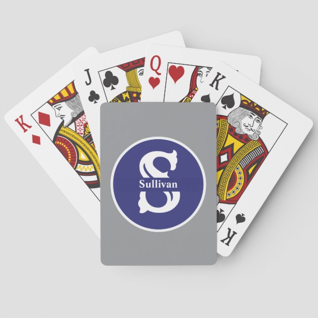 Personalised Monogram Blue and Grey Classic Playing Cards (Back)