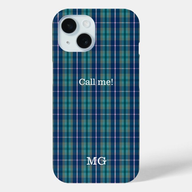 Personalised Monogram Blue and Pink Plaid Pattern Case-Mate iPhone Case (Back)