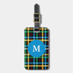 Personalised Monogram Blue & Green Tartan Pattern Luggage Tag