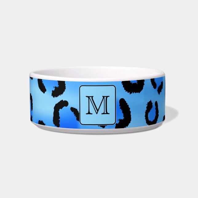 Personalised Monogram, Blue Leopard Print Pattern. Bowl (Front)