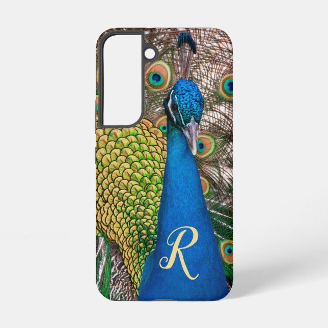 Personalised Monogram Blue Peacock  Samsung Galaxy S22 Case (Back)