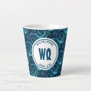 Personalised Monogram Blue Rose Christian Latte Mug