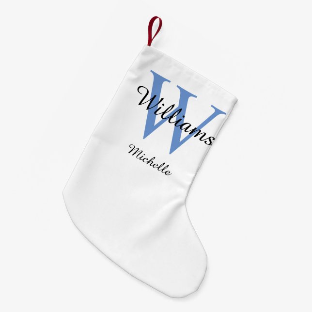 Personalised Monogram Blue Small Christmas Stocking (Front (Hanging))