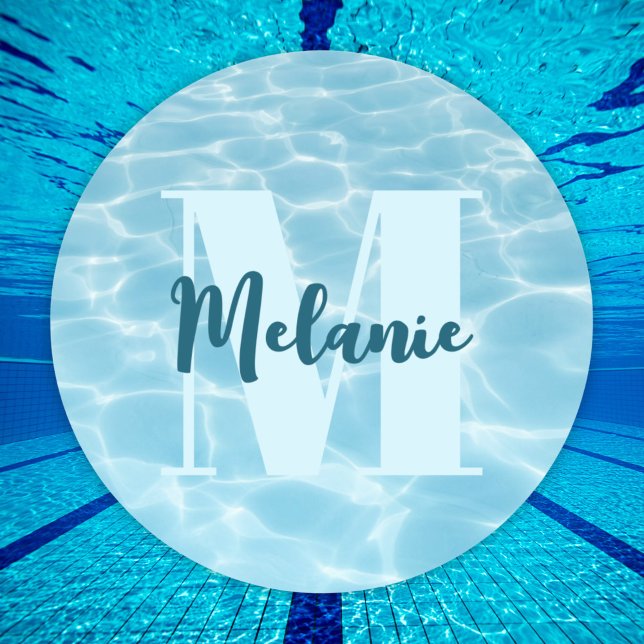 Personalised Monogram Blue Swimming Pool Modern Classic Round Sticker (Creator Uploaded)
