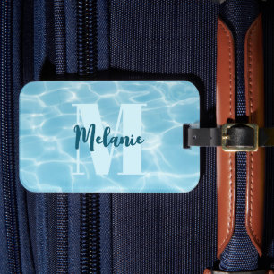 Personalised Monogram Blue Swimming Pool Modern Luggage Tag