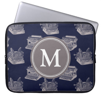 Personalised Monogram Blue Vintage Typewriter Laptop Sleeve
