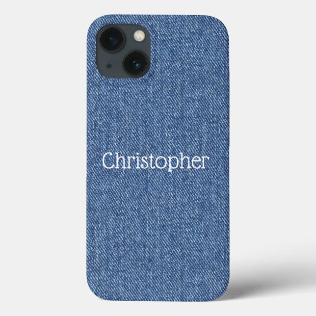 Personalised Monogram Blue White Faux Denim Case-Mate iPhone Case (Back)