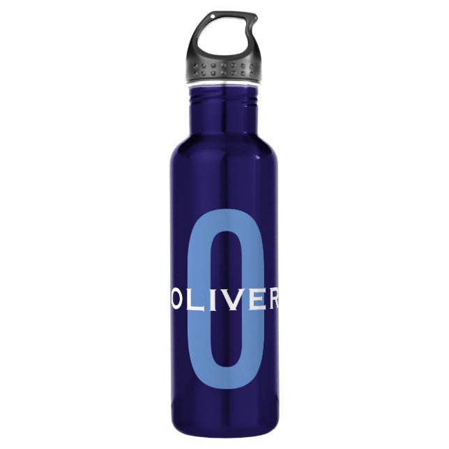 Personalised Monogram Blue White Name 710 Ml Water Bottle (Front)