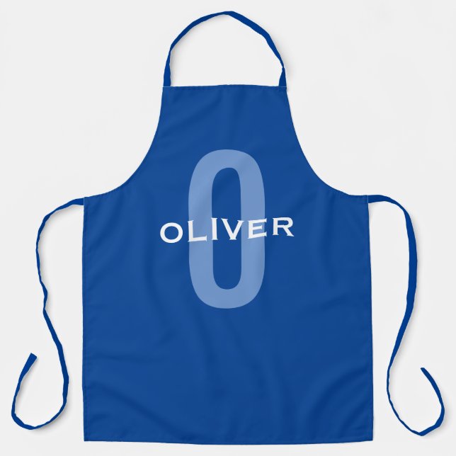 Personalised Monogram Blue White Name Apron (Front)