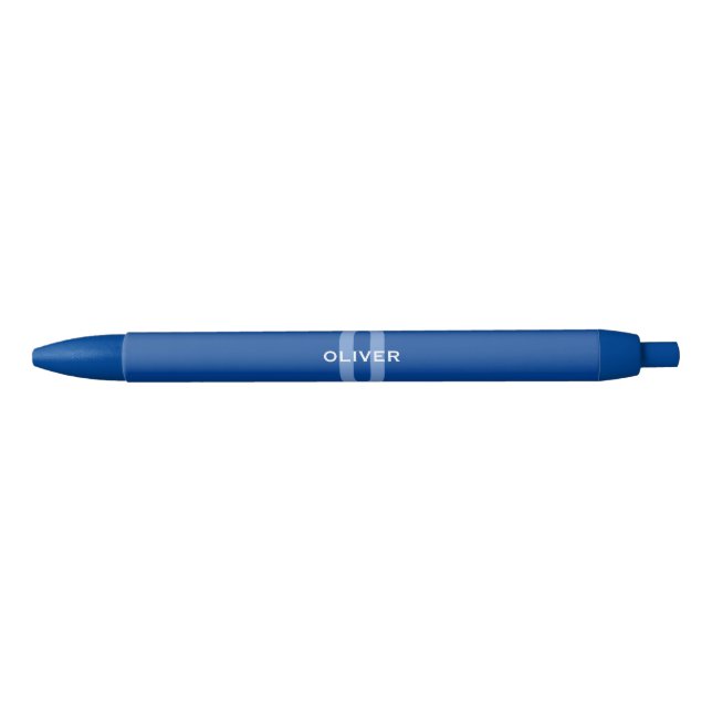 Personalised Monogram Blue White Name Black Ink Pen (Front)