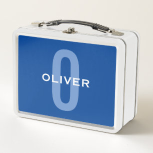 Personalised Monogram Blue White Name Metal Lunch Box