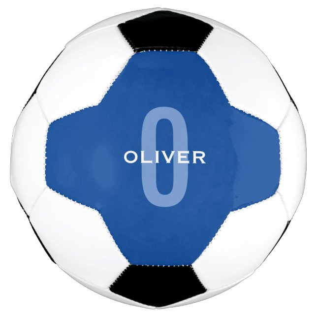 Personalised Monogram Blue White Name Soccer Ball (Front)