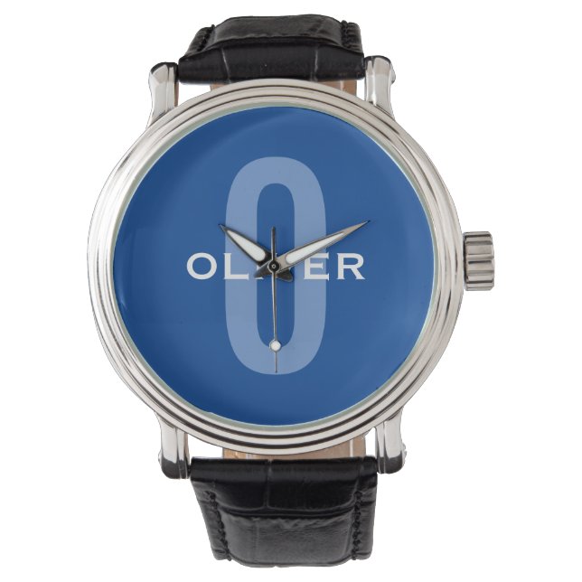 Personalised Monogram Blue White Name Watch (Front)