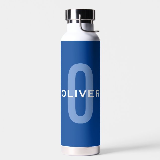 Personalised Monogram Blue White Name Water Bottle (Left)
