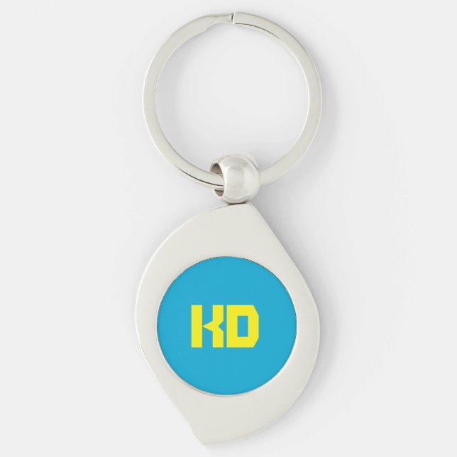 Personalised Monogram Blue, Yellow  Key Ring (Front)