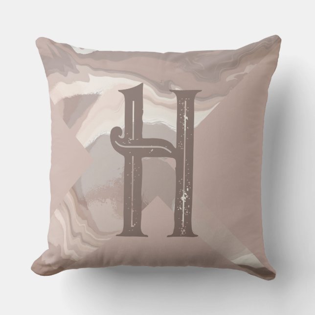 Personalised monogram brown neutral swirl  cushion (Front)