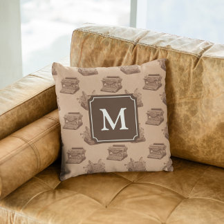 Personalised Monogram Brown Vintage Typewriter Cushion