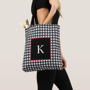 Personalised Monogram Buffalo Plaid Tote