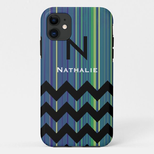 personalised monogram chevron & lines Case-Mate iPhone case (Back)