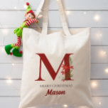 Personalised Monogram Christmas Present Tote Bag<br><div class="desc">This personalised Christmas monogram and name design is perfect for both kids and adults alike. This can be printed with any name and letter. Easy to edit and have printed! These make a perfect Christmas gift,  stocking stuffer,  holiday gift swap or use as a gift bag!</div>