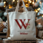 Personalised Monogram Christmas Present Tote Bag<br><div class="desc">This personalised Christmas monogram and name design is perfect for both kids and adults alike. This can be printed with any name and letter. Easy to edit and have printed! These make a perfect Christmas gift,  stocking stuffer,  holiday gift swap or use as a gift bag!</div>