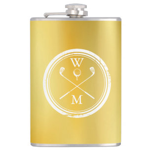 Personalised Monogram Classic Gold Golf Hip Flask