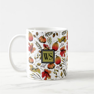 Personalised Monogram Colourful Autumn Harvest  Coffee Mug